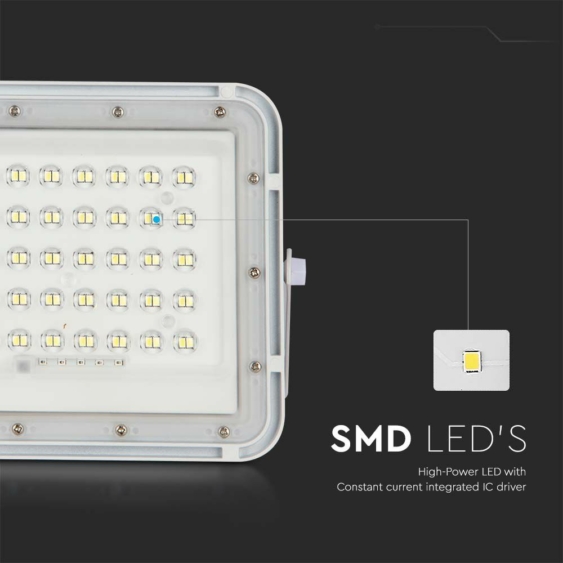 V-TAC 5000mAh napelemes LED reflektor 6W természetes fehér, 400 Lumen, fehér házzal - SKU 7840