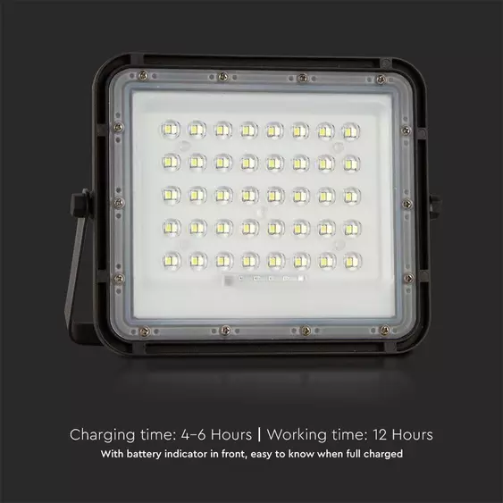 V-TAC 5000mAh napelemes LED reflektor 6W természetes fehér, 400 Lumen, fekete házzal - SKU 7822