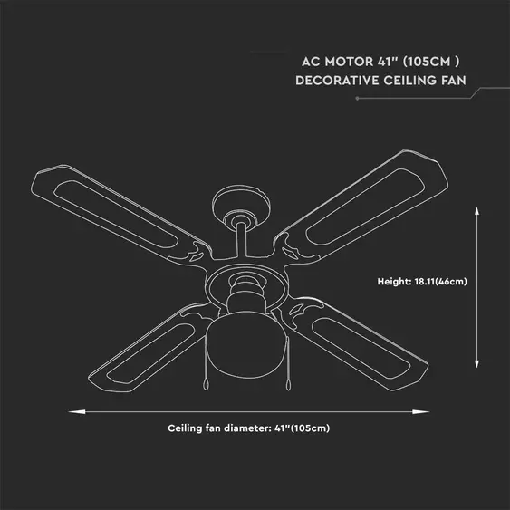 V-TAC 50W mennyezeti ventilátor, E27 foglalattal - SKU 7914