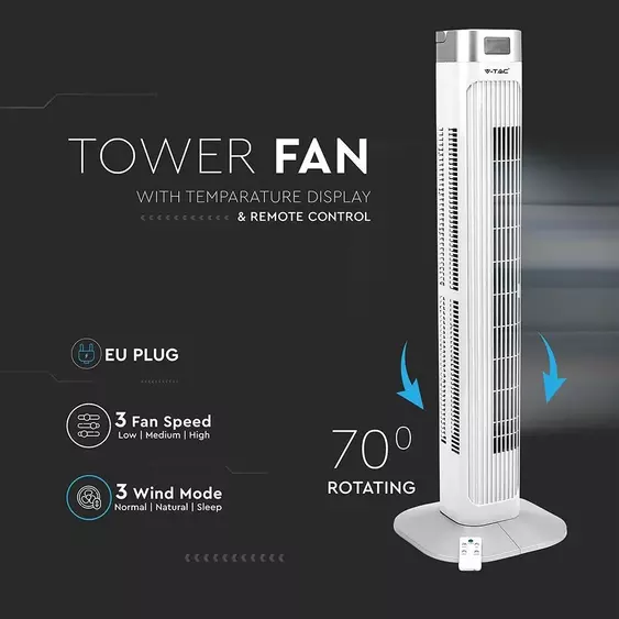 V-TAC 55W ventilátor, digitális kijelzővel, távirányítóval - SKU 7900