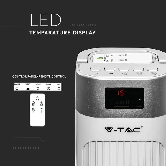 V-TAC 55W ventilátor, digitális kijelzővel, távirányítóval - SKU 7900