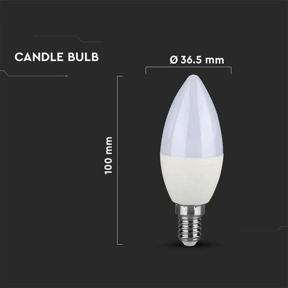 V-TAC 5.5W dimmelhető E14 meleg fehér C37 LED gyertya égő - SKU 2120045