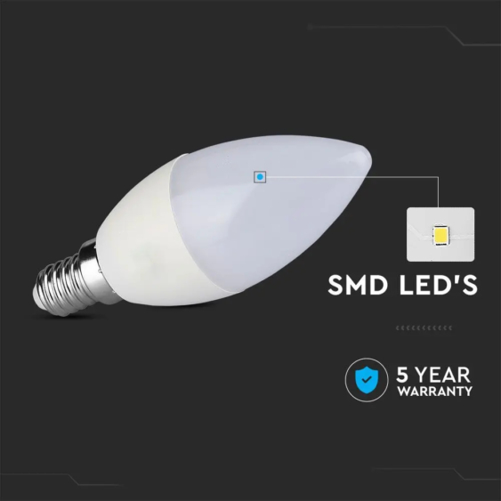 V-TAC 5.5W dimmelhető E14 természetes fehér LED gyertya égő - SKU 20186