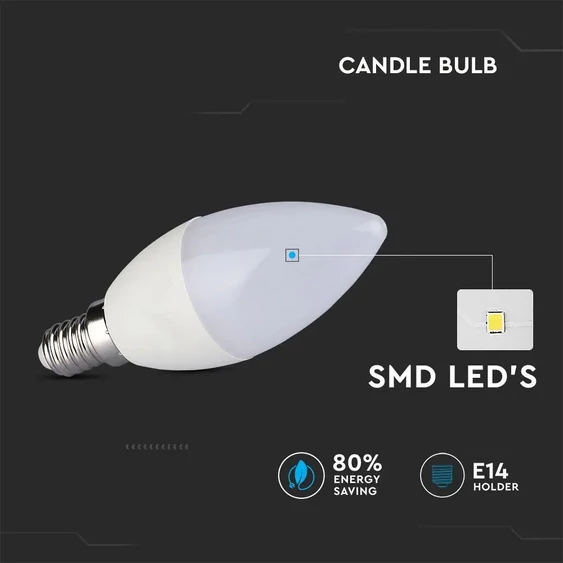 V-TAC 5.5W E14 természetes fehér LED gyertya égő csomag (3 db) - SKU 7264