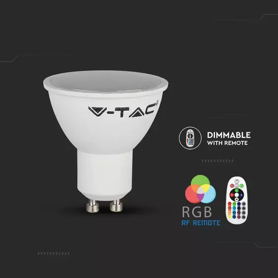 V-TAC 5.5W GU10 RGB+meleg fehér dimmelhető LED égő - SKU 212778