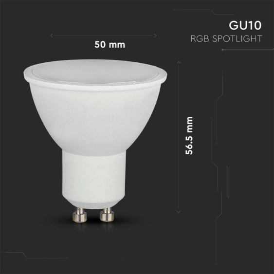 V-TAC 5.5W GU10 RGB+ Természetes fehér spot LED égő, 24 gombos távirányítóval  - SKU 2930