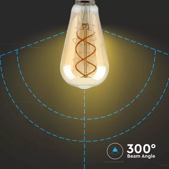 V-TAC 5W borostyán E27 meleg fehér dimmelhető spirál filament ST64 LED égő - SKU 217416