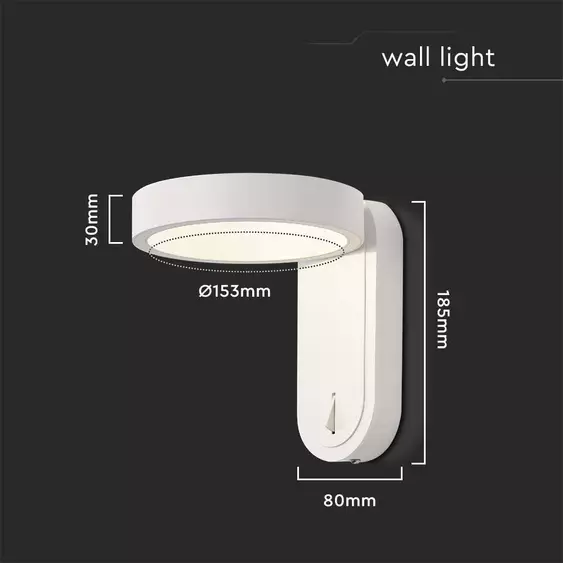 V-TAC 5W fali lámpa kapcsolóval, fehér házzal, 2in1 színhőmérséklettel - SKU 10447