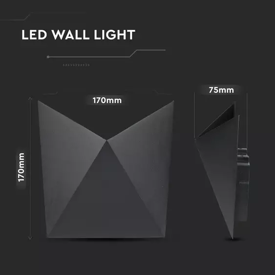 V-TAC 5W kültéri, fekete, fali LED lámpa meleg fehér - SKU 218282