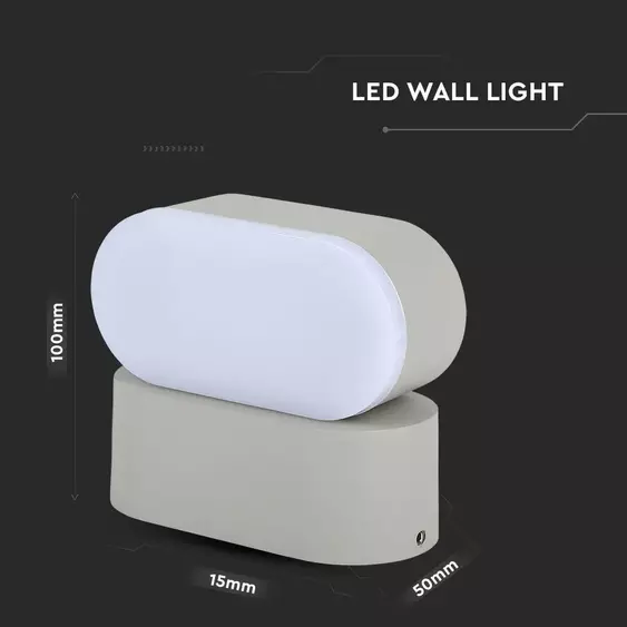 V-TAC 5W kültéri, szürke, forgatható, fali LED lámpa természetes fehér - SKU 218291