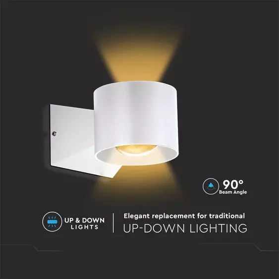 V-TAC 5W LED kétirányú fali lámpa, fehér házas, meleg fehér - SKU 10443