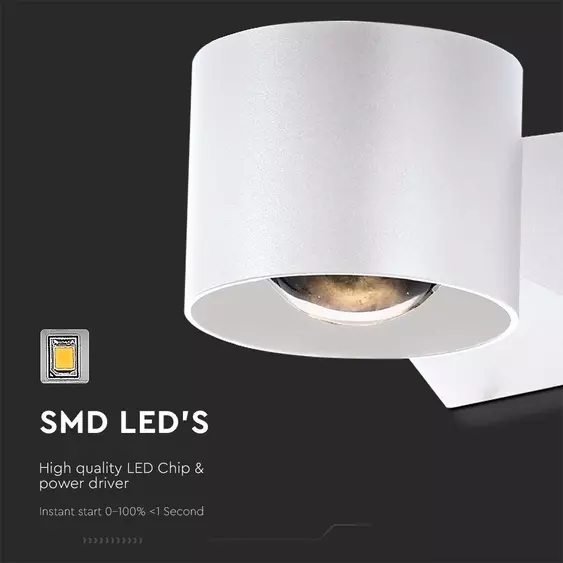 V-TAC 5W LED kétirányú fali lámpa, fehér házas, természetes fehér - SKU 10444