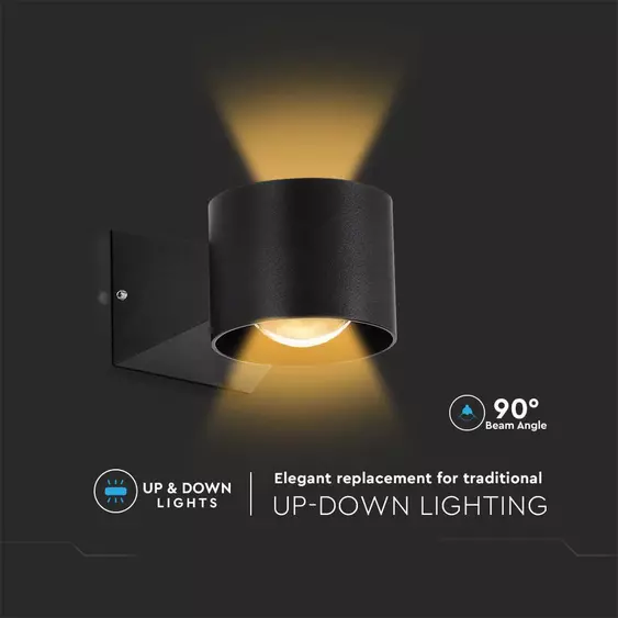 V-TAC 5W LED kétirányú fali lámpa, fekete házas, természetes fehér - SKU 10446