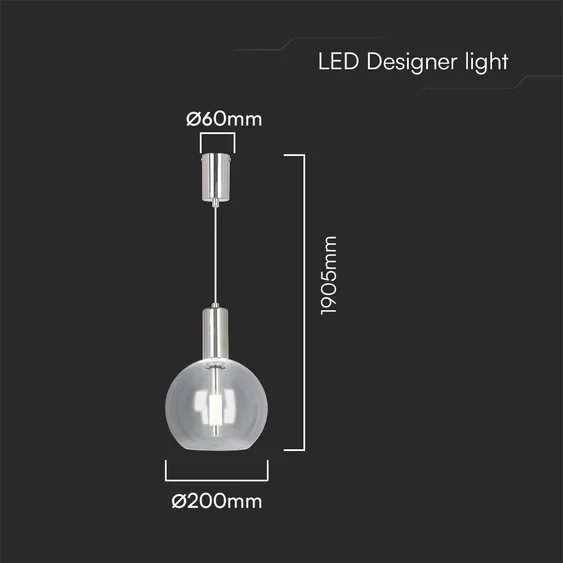 V-TAC 5W mennyezeti LED gömbcsillár, átlátszó üveggel, meleg fehér fénnyel - SKU 23409