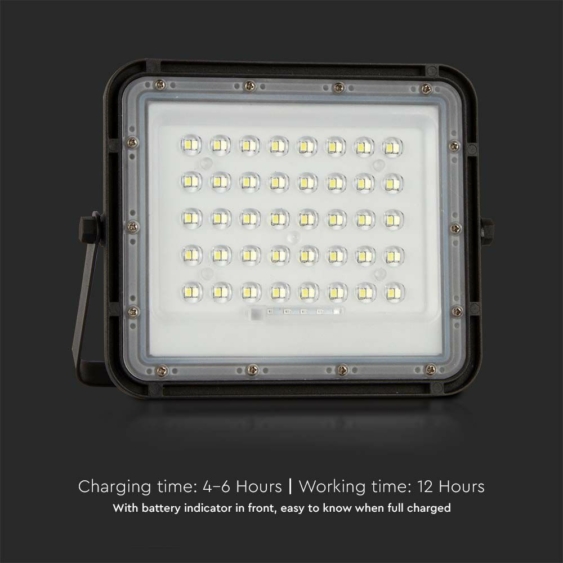 V-TAC 6000mAh napelemes LED reflektor 10W hideg fehér, 800 Lumen, fekete házzal - SKU 7823