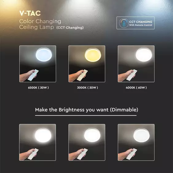 V-TAC 60W csillagos kerek mennyezeti LED lámpa, változtatható szinhőmérsékletű - SKU 2114751