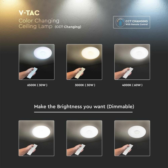 V-TAC 60W csillagos mennyezeti LED lámpa, változtatható szinhőmérséklettel - SKU 2114911
