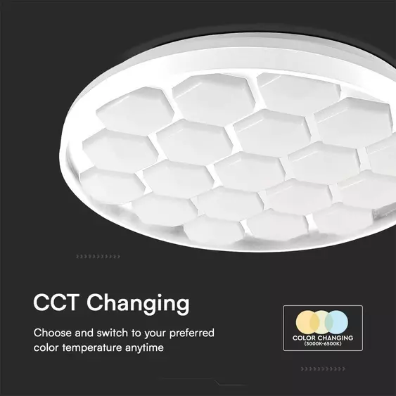 V-TAC 60W mennyezeti LED lámpa, méhsejt búrával, változtatható szinhőmérséklettel - SKU 23595