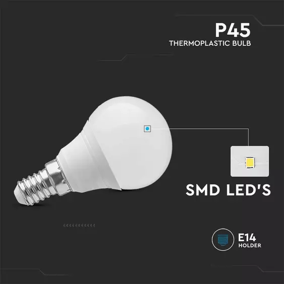 V-TAC 6.5W E14 meleg fehér P45 LED égő - SKU 21863