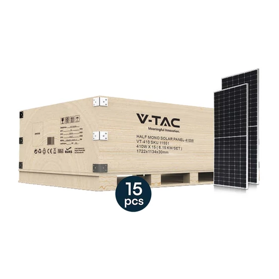 V-TAC 6kW egyfázisú hibrid inverter, 15 db 410W napelem és 10kWh akkumulátor szett - SKU 100170