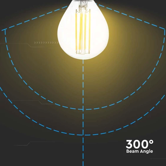 V-TAC 6W E14 hideg fehér filament P45 LED égő, 100 Lm/W - SKU 212847