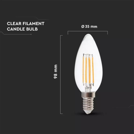 V-TAC 6W E14 meleg fehér filament LED égő, 130Lm/W - SKU 2848