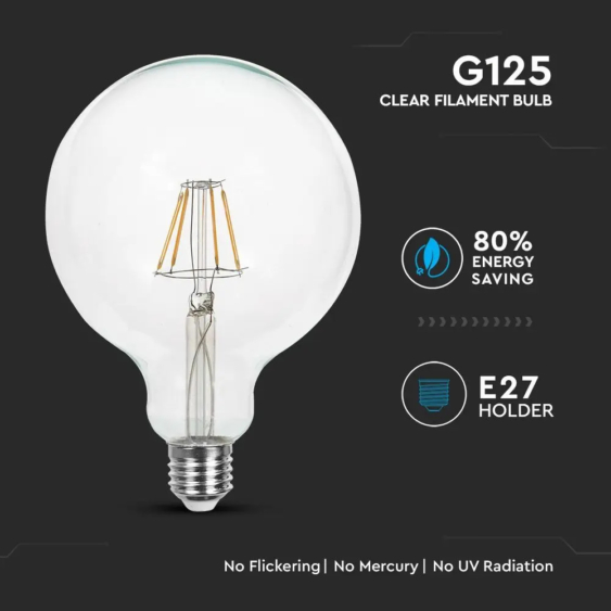 V-TAC 6W E27 hideg fehér filament LED égő - SKU 7427