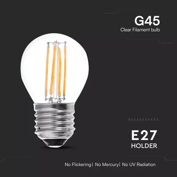 V-TAC 6W E27 meleg fehér filament G45 LED égő, 100 Lm/W - SKU 212842
