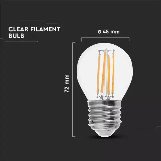 V-TAC 6W E27 meleg fehér filament LED égő, 130Lm/W - SKU 2851