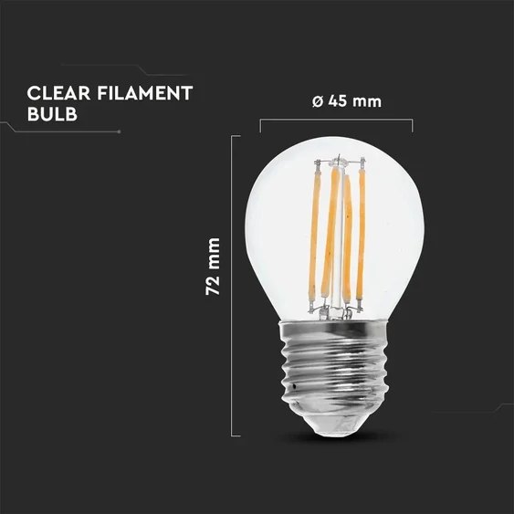 V-TAC 6W E27 természetes fehér filament G45 LED égő, 100Lm/W - SKU 2843