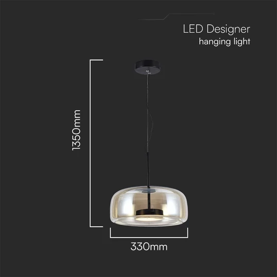 V-TAC 6W LED csillár, széles borostyánsárga üvegbúrával, meleg fehér - SKU 23378