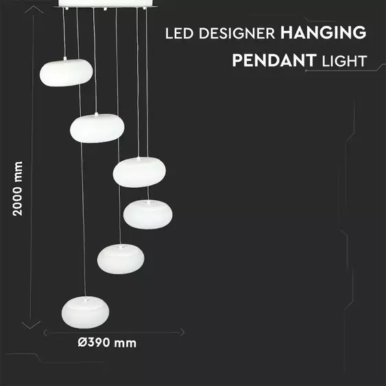 V-TAC 72W dimmelhető designer csillár, beépített LED fényforrással, meleg fehér - SKU 40011