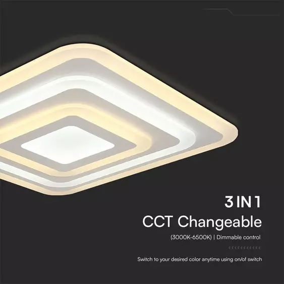 V-TAC 77W dekoratív szögletes mennyezeti lámpa, fényerőszabályozható, CCT - SKU 23396
