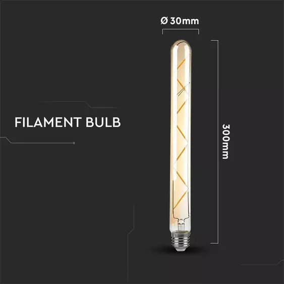 V-TAC 7W borostyán E27 meleg fehér filament T30 LED égő, 100 Lm/W - SKU 217144