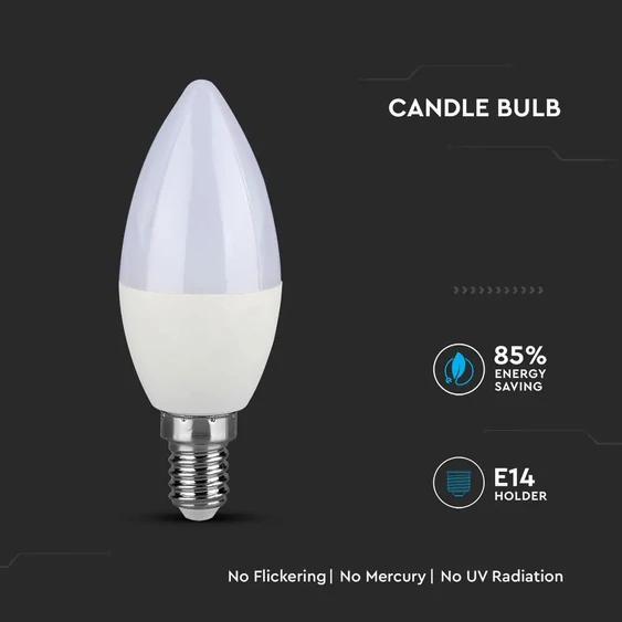 V-TAC 7W E14 természetes fehér LED gyertya égő - SKU 112