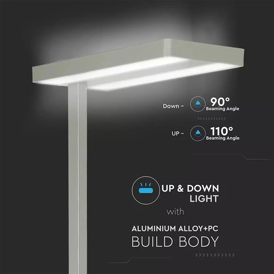 V-TAC 80W ezüst LED dimmelhető állólámpa, természetes fehér - SKU 8523