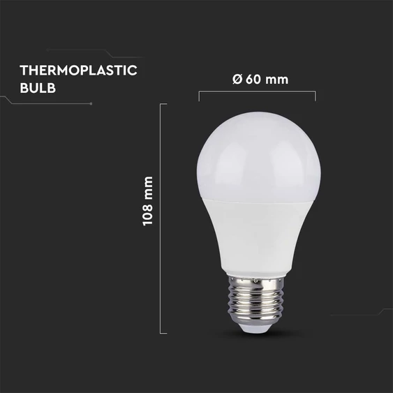 V-TAC 8.5W E27 hideg fehér A60 LED égő, 95 Lm/W - SKU 21230