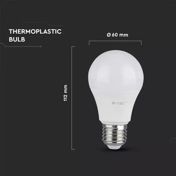 V-TAC 8.5W E27 meleg fehér LED égő - SKU 252