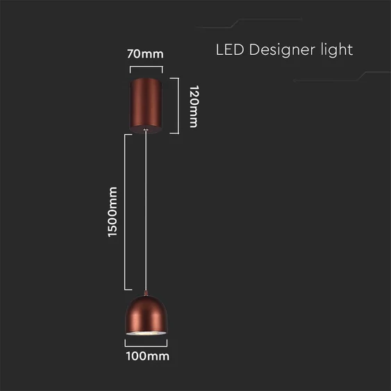 V-TAC 8.5W gömbcsillár, 120°, barna házzal, meleg fehér, 100 Lm/W - SKU 7994