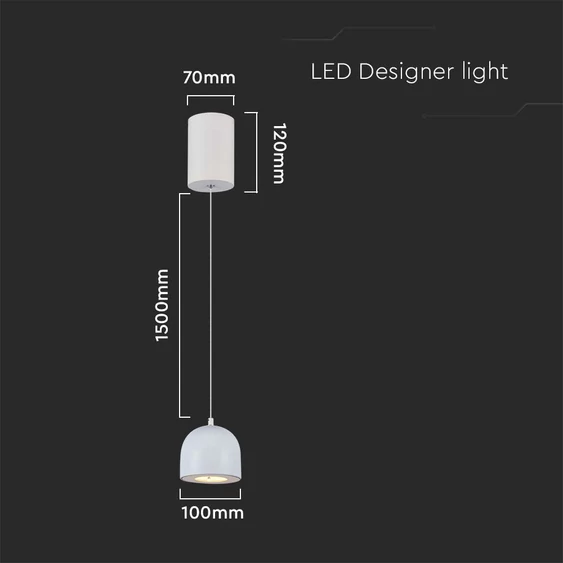 V-TAC 8.5W gömbcsillár, 120°, fehér házzal, meleg fehér, 100 Lm/W - SKU 7993