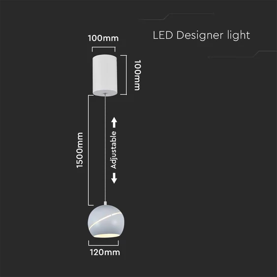 V-TAC 8.5W gömbcsillár, fehér házzal, érintéssel vezérelhető, meleg fehér, 100 Lm/W - SKU 8002