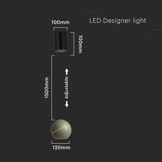 V-TAC 8.5W gömbcsillár, pezsgőarany házzal, érintéssel vezérelhető, meleg fehér, 100 Lm/W - SKU 8003