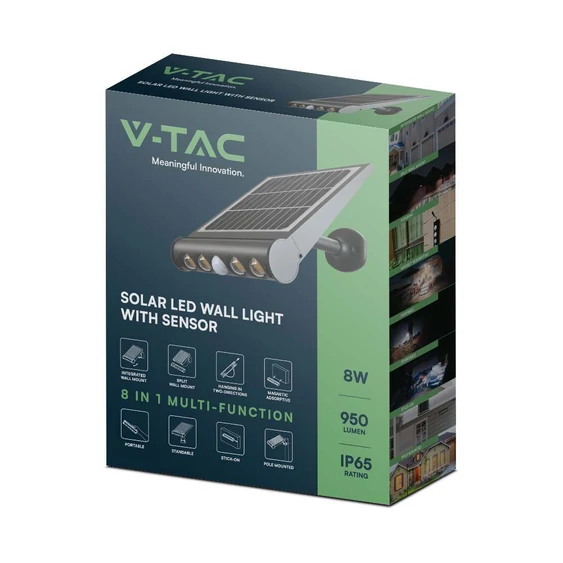 V-TAC 8in1 napelemes 8W LED lámpa, mozgásérzékelővel, meleg fehér - SKU 6844