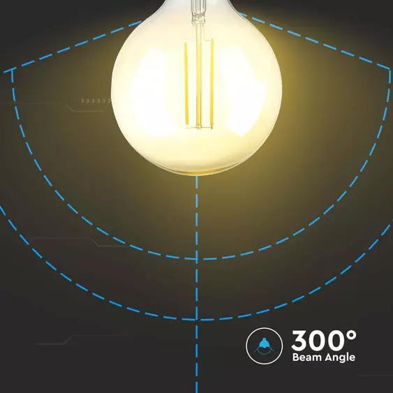 V-TAC 8W borostyán E27 meleg fehér dimmelhető filament G125 LED égő - SKU 217155