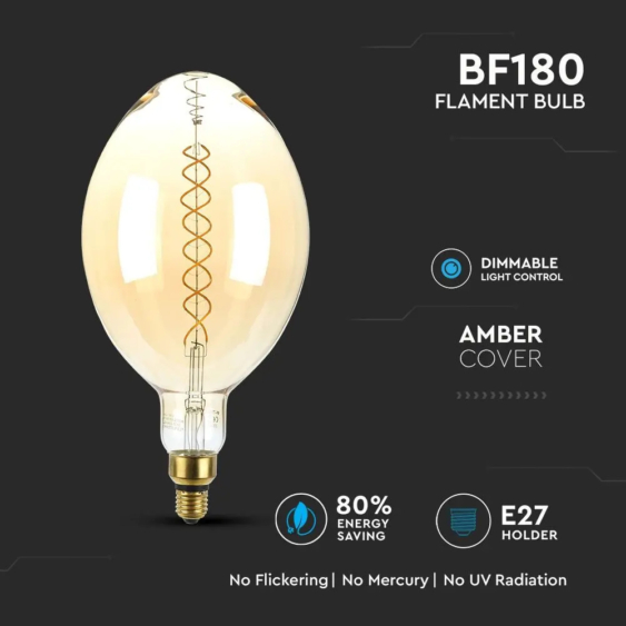 V-TAC 8W borostyán E27 meleg fehér dimmelhető filament LED égő - SKU 7463
