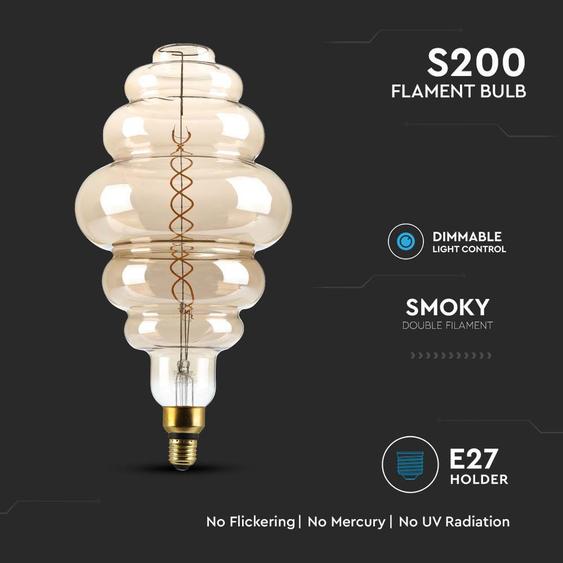 V-TAC 8W füstözött E27 meleg fehér dimmelhető spirál filament S200 LED égő - SKU 217465