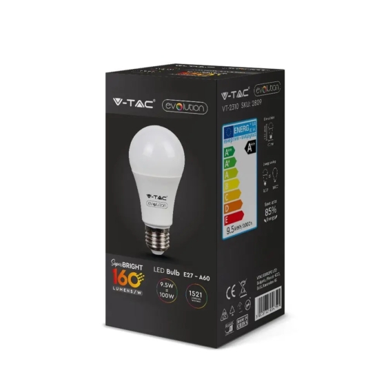 V-TAC 9.5W E27 hideg fehér LED égő 160 Lm/W - SKU 2811