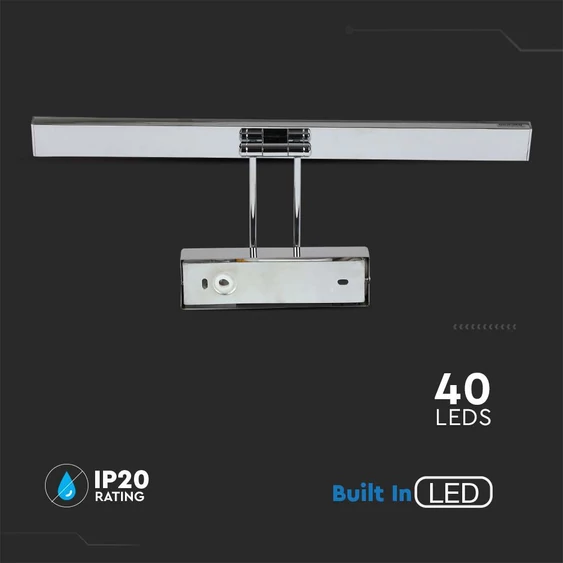 V-TAC 9W beltéri króm fali LED lámpa, tükör-/képvilágítás, meleg fehér - SKU 213984