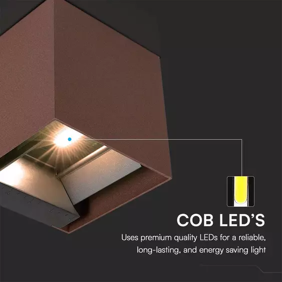 V-TAC 9W COB LED szolár fali Corten barna lámpa, szenzorral, természetes fehér fénnyel - SKU 11889