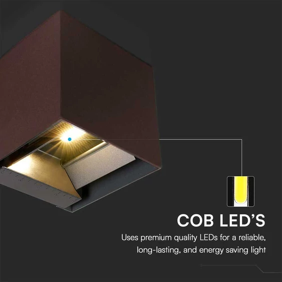 V-TAC 9W COB LED szolár fali Corten lámpa, szenzorral, állítható színhőmérséklettel - SKU 23824